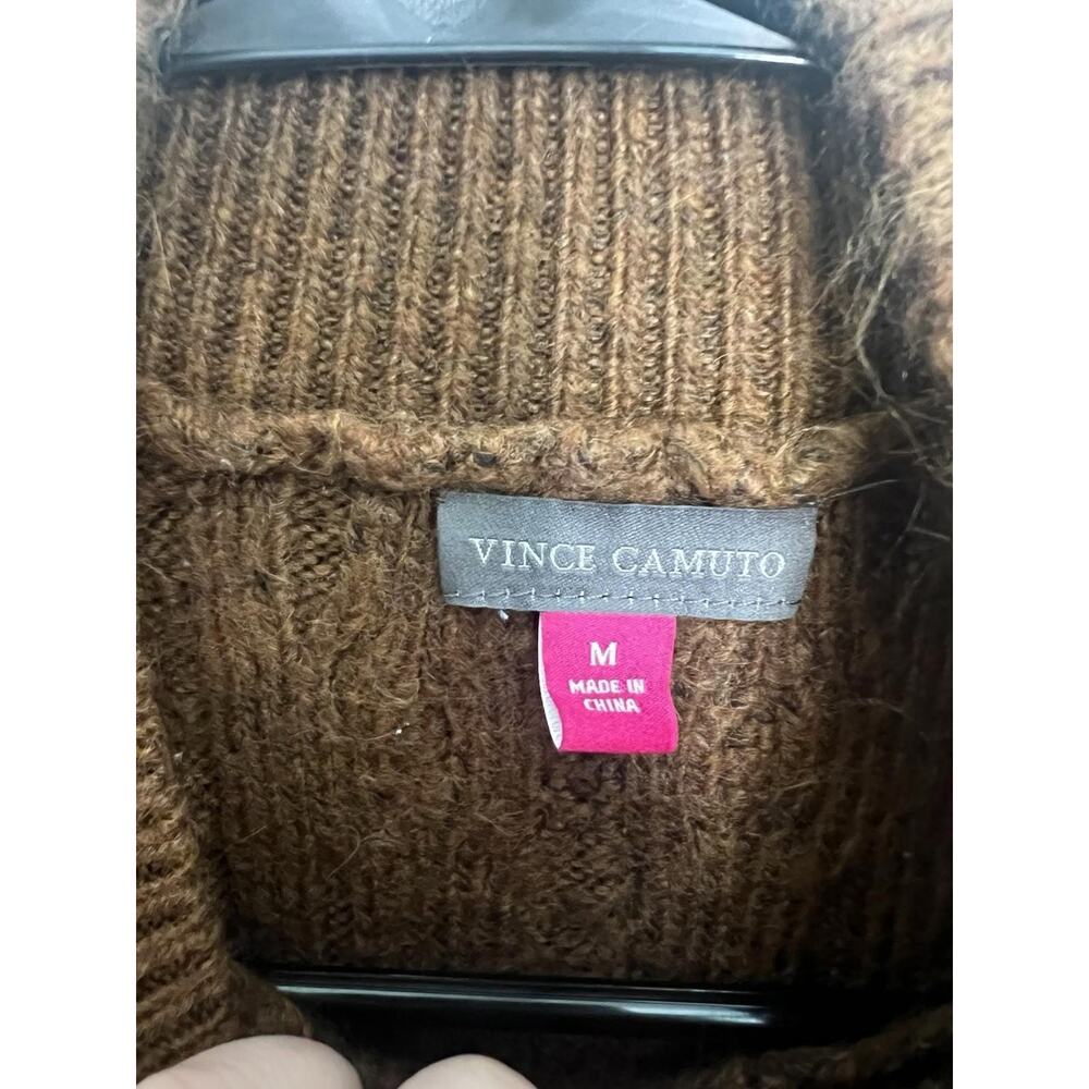 Vince‎ Camuto Women's Medium Rusty Orange Brown Fuzzy Sweater Pattern Cozy - Picture 4 of 6